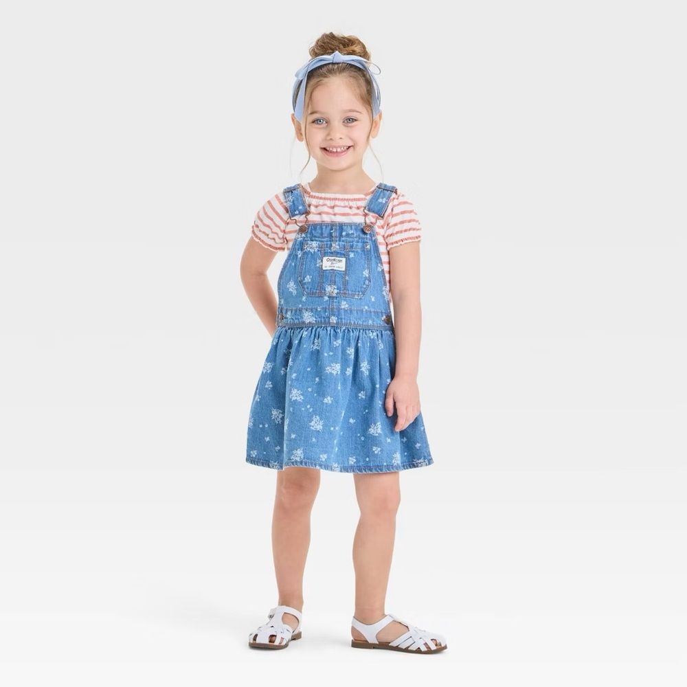 OshKosh B'gosh Toddler Girls' Floral Denim Skirtall Dress size 3T - Picture 3 of 3